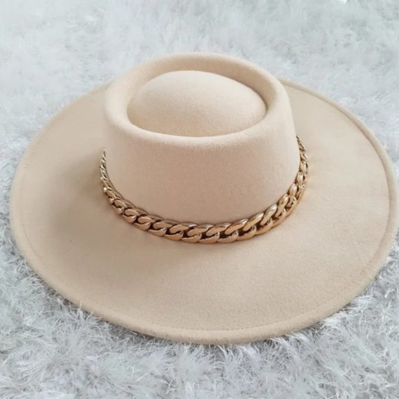 WIde BRIM FASHION HAT W/ CHAIN ACCENT ivory - Picture 4 of 9